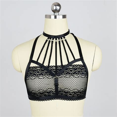 Black Lace Harness Lace Cage Bra Women Body Harness Fetish Wear Crop