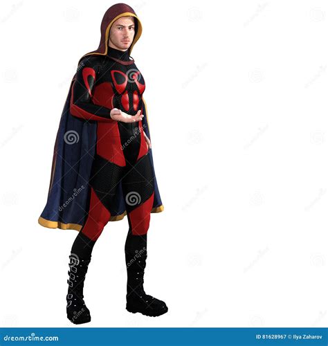 One Young Man In A Super Suit And A Red Cloak Stock Illustration