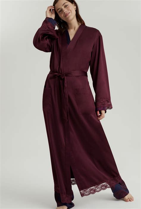 Satin Robe With Lace Trim Long Tall Sally