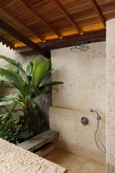 Beautiful Indoor Outdoor Shower Tropical Bathroom Decor Outdoor