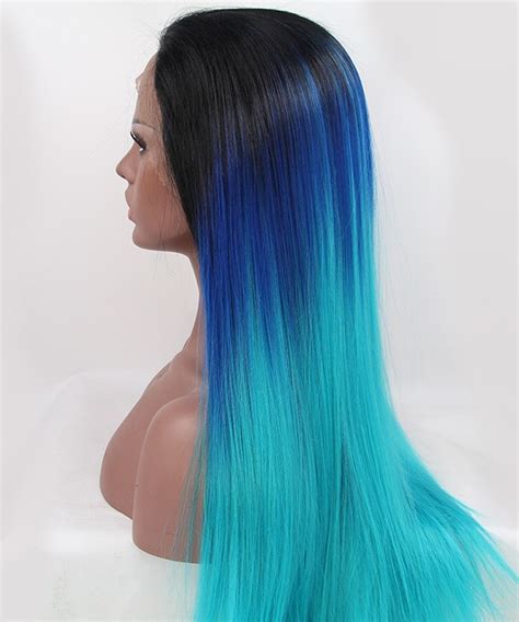 Cara Ombre Wig Straight Lace Front Wig Three Color 1bbluelight Blue