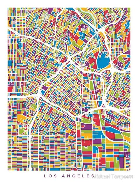 Los Angeles City Street Map Photographic Print By Michael Tompsett