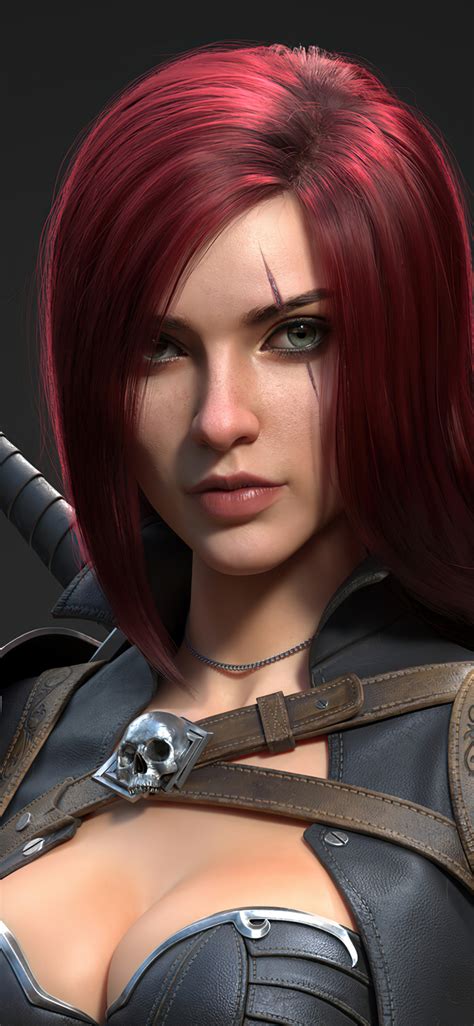 1125x2436 red head warrior girl 4k iphone xs iphone 10 iphone x hd 4k wallpapers images