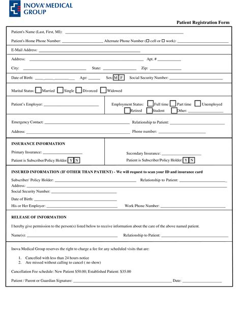 Patient Registration Form Template Hq Printable Documents