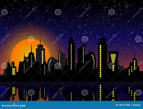 Night City Skyline Cityscape Background Beautiful Night Stock Vector