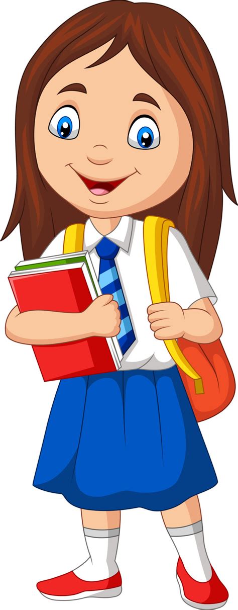 Cartoon School Girl In Uniform With Book And Backpack 8387114 Vector Art At Vecteezy