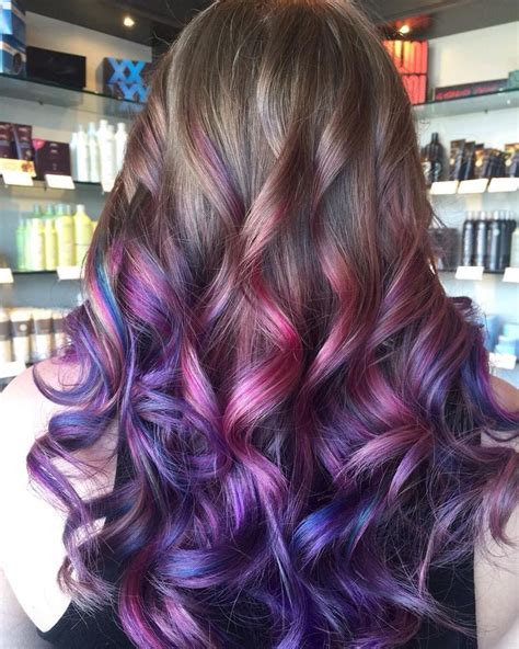 It works well on natural brunettes, who can transition well to this deep purple. Image result for unicorn hair color | Hair color balayage ...