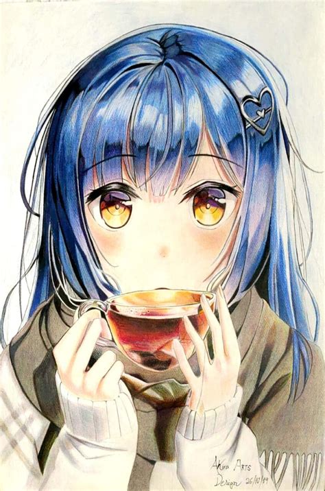 Artstation Anime Girl Drinking Tea