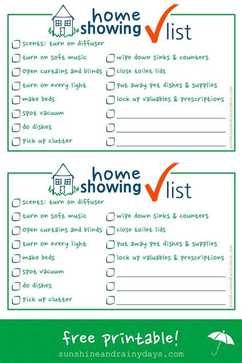 Home Showing Checklist Free Printable Sell Your House Fast Home