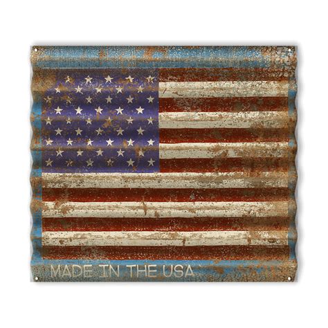 Distressed Usa Corrugated Flag Old Wood Signs