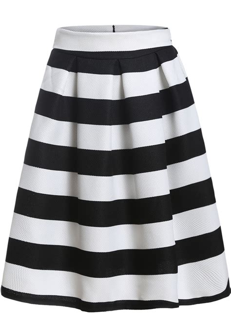 Black White Striped Flare Skirt Sheinsheinside