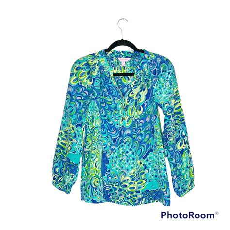 Lilly Pulitzer Elsa Silk Blouse Lillys Lagoon Size Xxs Flawed Ebay