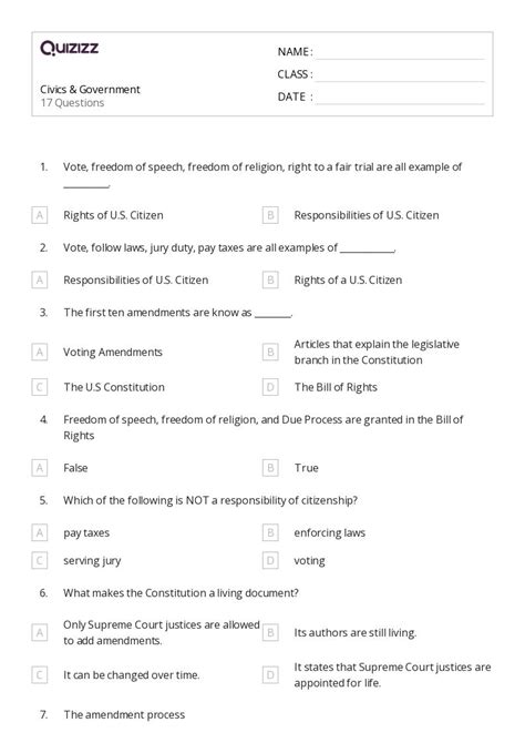 Civics Government Worksheets For Th Grade On Quizizz Free