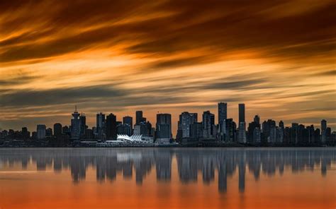 Download Wallpapers Vancouver Canada Sunset City Line Seaport