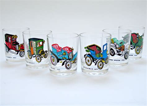 Set Of 6 Vintage Novelty Shot Glasses Featuring Cars Haute Juice