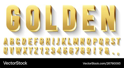 Golden 3d Font Metallic Gold Letters Luxury Vector Image