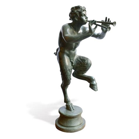 Faun Playing Pipes Bronze Statue 28 For Sale