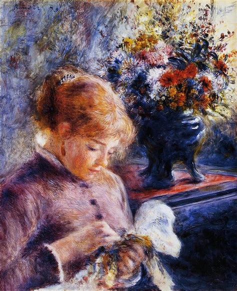 Young Woman Sewing Painting By Pierre Auguste Renoir Fine Art America