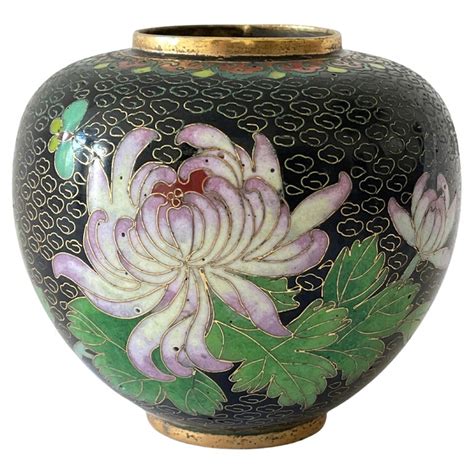 Chinese Black Enamel Cloisonné Chrysanthemum Flower Vase For Sale At