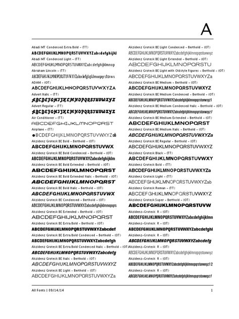 Font Catalog All Fonts 091414 Pdf Arial Sans Serif