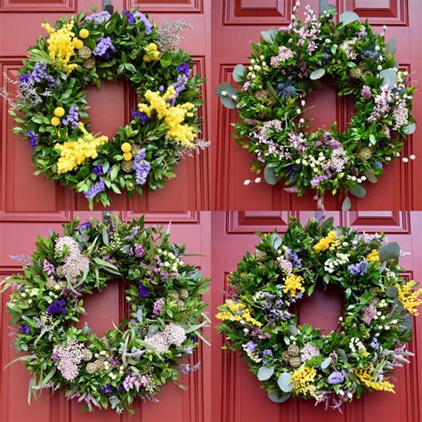 Spring Door Wreaths With Fresh Greens And Flowers Handcrafted By