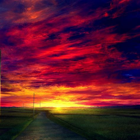 Desktop Wallpaper Sunset Road Landscape Anime Clouds Hd Image
