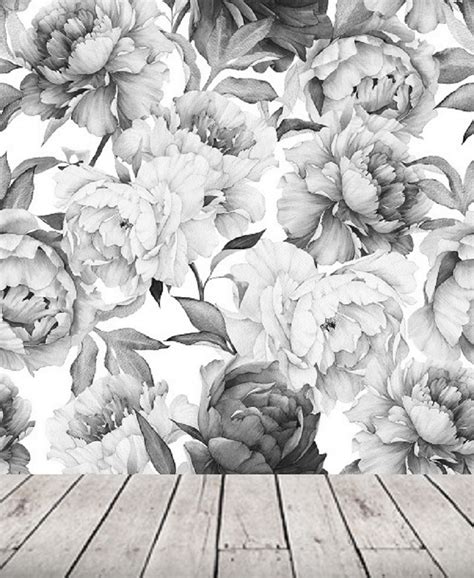 Black And White Floral Wallpaper Mural Peel And Stick Remove Etsy
