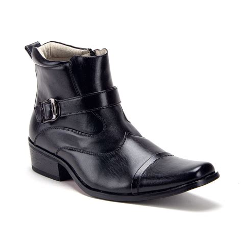 Jazamé Mens 40126 Leather Lined Zipper Ankle High Cap Toe Dress Boots