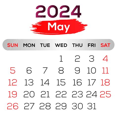 Mayo 2024 Calendario Simple Vector Negro Y Rojo Png Dibujos Calendario
