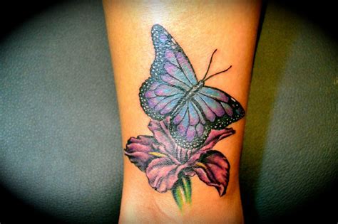 Purple Iris Tattoo With Buterfly