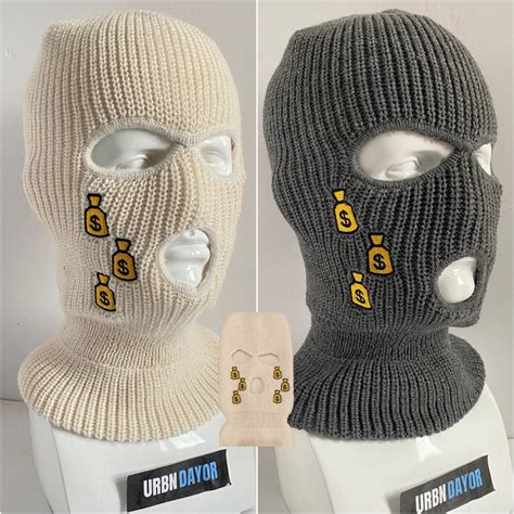 Embroidered 3 Hole Ski Mask Knitted Balaclava Snood Etsy Uk