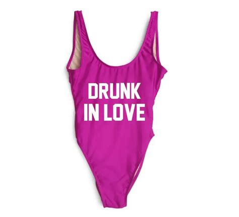 Drunk In Love Swimsuit Custom Letter Print Women One Piece Swim Suit Sexy High Cut Swimwear
