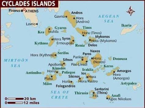 Santorini Ios Paros Mykonos Greek Islands Map Cyclades Islands