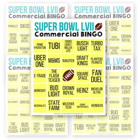 2023 Printable Super Bowl Commercial Bingo Cards Set Of 40 Etsy