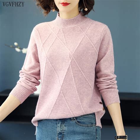 beautiful pink turtleneck sweater women 2019 autumn winter long sleeve pullover sweater female