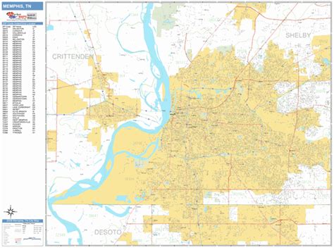 Memphis Tennessee Zip Code Wall Map Basic Style By Marketmaps