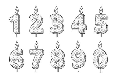 Premium Vector Set Of Birthday Candle Number Outline Doodle Vector