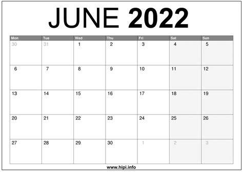 June 2022 Calendar Free Printable Printable World Holiday