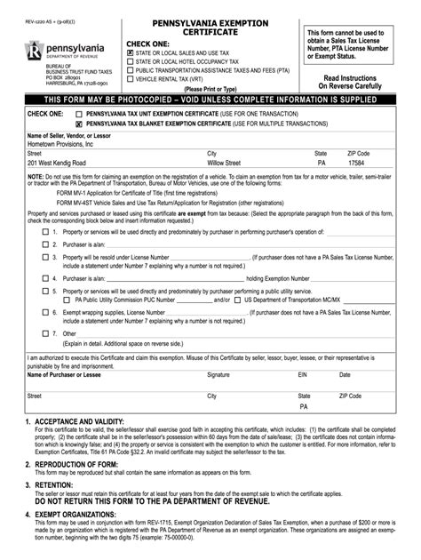 Pa Tax Exempt Form 2020 2022 Fill And Sign Printable Template Online