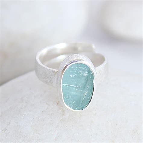 Aquamarine Gemstone Adjustable Sterling Silver Ring Poppy Silk