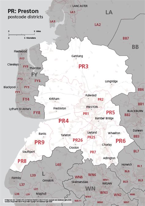Map Of Pr Postcode Districts Preston Maproom