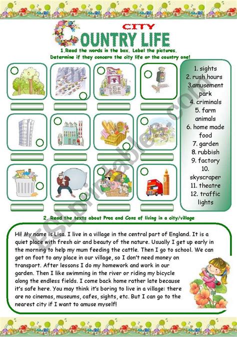 Countrycity Life 3 Pages Esl Worksheet By Inna Inna