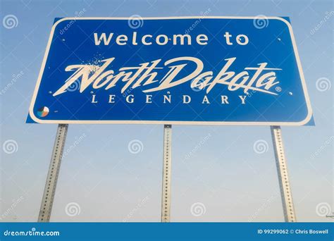 Welcome To Legendary North Dakota Road Entry Sign Stock Photo Image