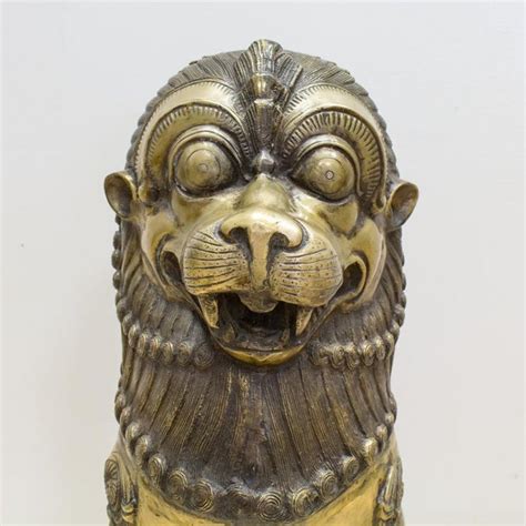 Large Indonesian Brass Lion Statue Door Guardian Two