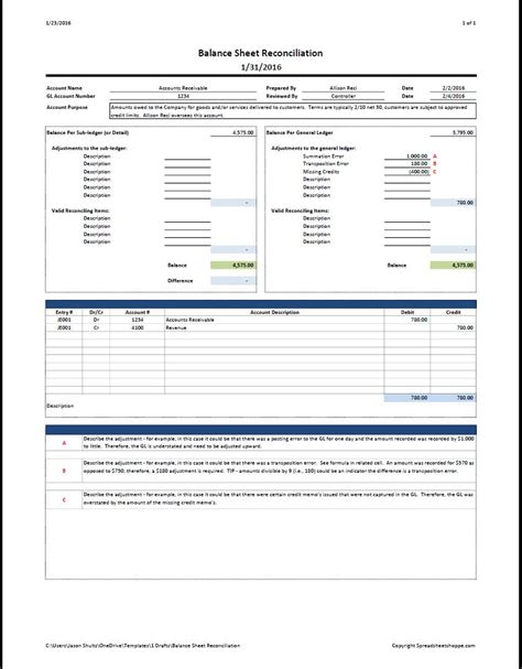 You can also insert further rows into the balance sheet template, but if you do, it is advised that you check the formulas (in the grey cells), to ensure that they include the figures from. Balance Sheet Reconciliation Template - https://www ...
