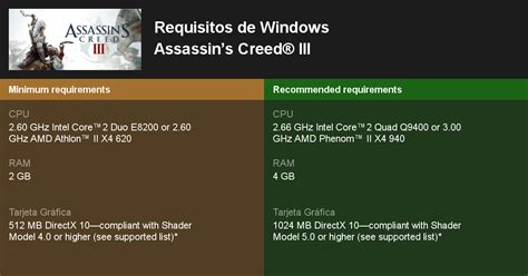 Assassins Creed III Requisitos mínimos y recomendados 2024 Prueba