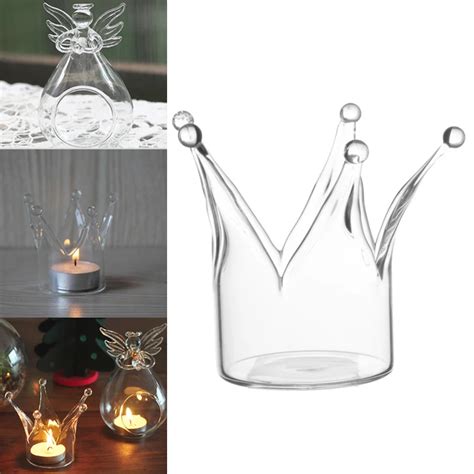 crown designed glass hanging tea light candle holder home decor party supplies in candle holders