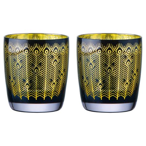 artland glass set of 2 midnight peacock dof tumblers kings and queens