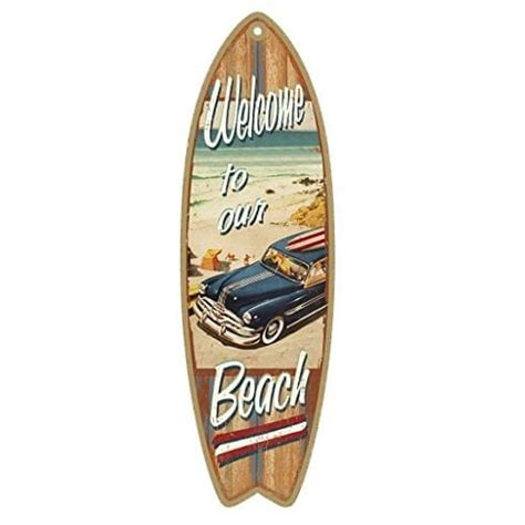 Welcome To Our Beach Surfboard Wood Plaque Sign Beachfront Decor