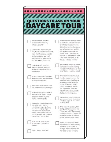 15 Questions To Ask On Your Daycare Tour Printable